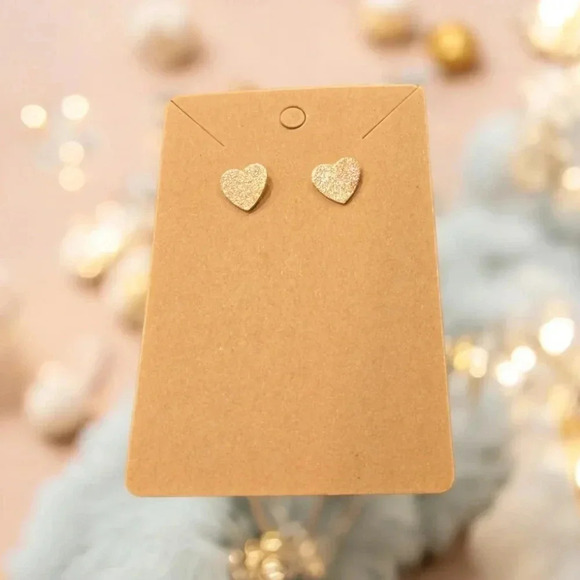 Gold Plated Textured Heart Stud Earrings - Picture 2 of 2